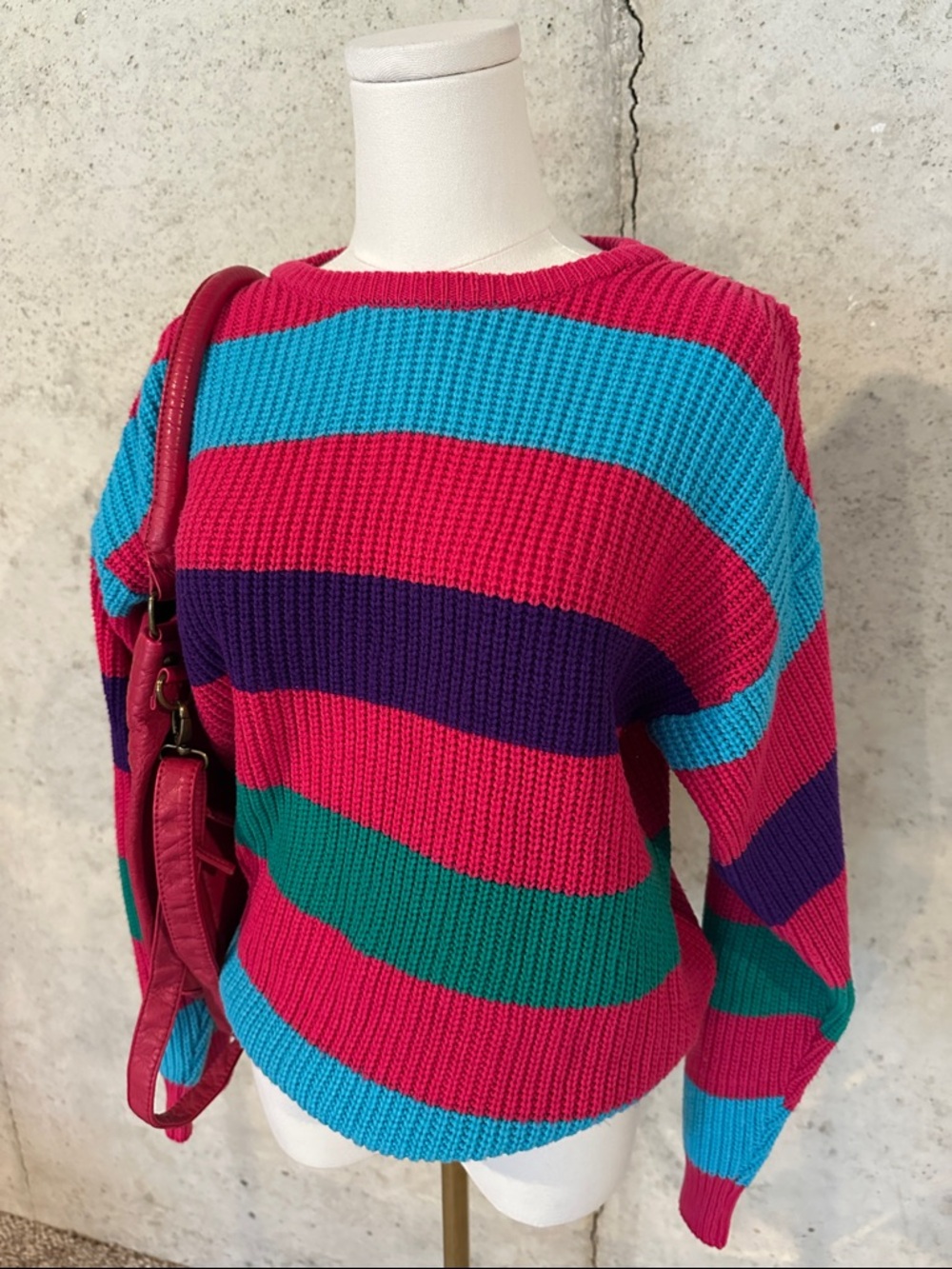 Vintage 80s 90s Colorblock Chunky Knit Sweater Maximalism Size S-M